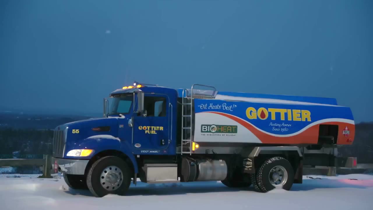 A Gottier Fuel delivery truck at winter dusk